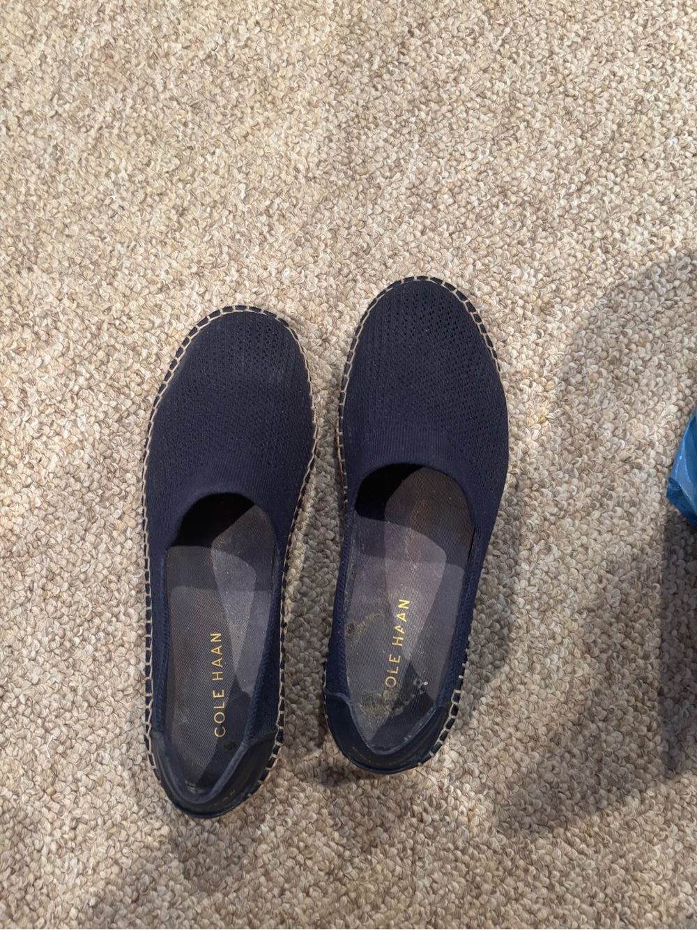 Cole Haan Navy Knit Espadrille Slip‑Ons